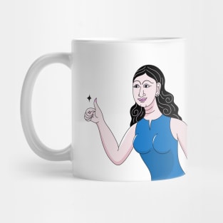 Thumbs up hand, black hair girl in blue dress on modern Thai art style Mug